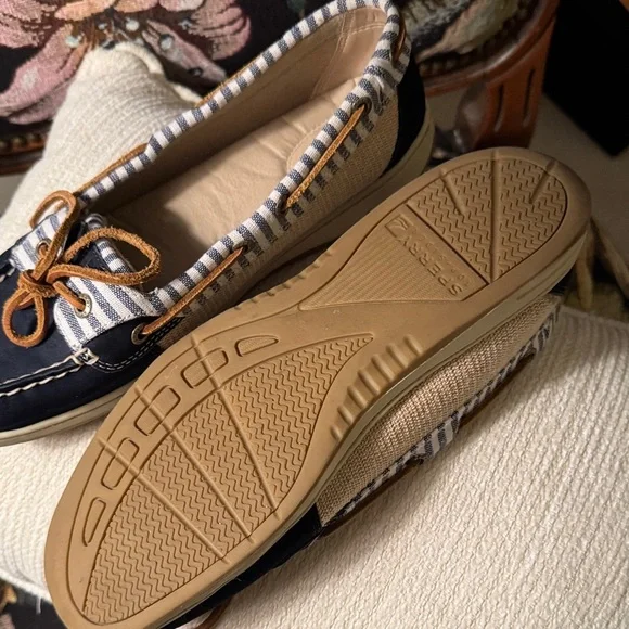 Sperry Women's Striped Navy and Tan Loafers - Picture 2 of 4